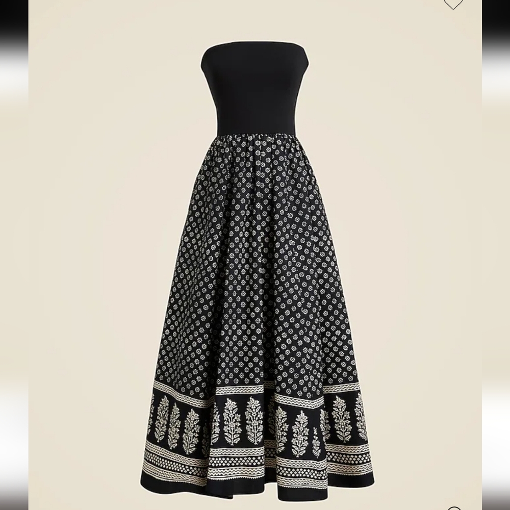 J. Crew Strapless Black and Cream Strapless Stretch Bandeau Maxi Dress